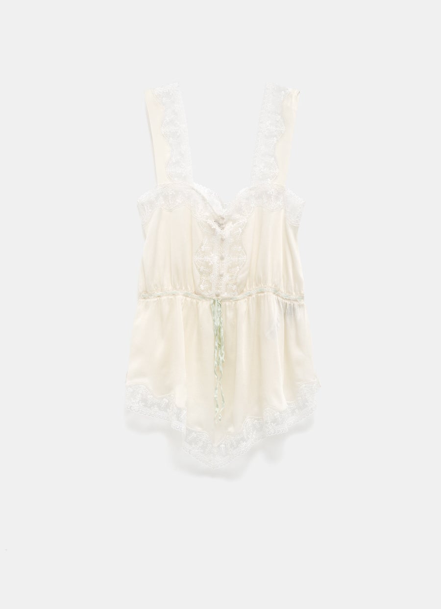 Fluid Tank Top in Silk Charmeuse and Lace