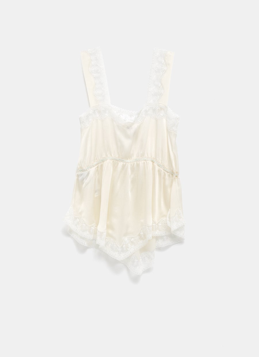 Fluid Tank Top in Silk Charmeuse and Lace