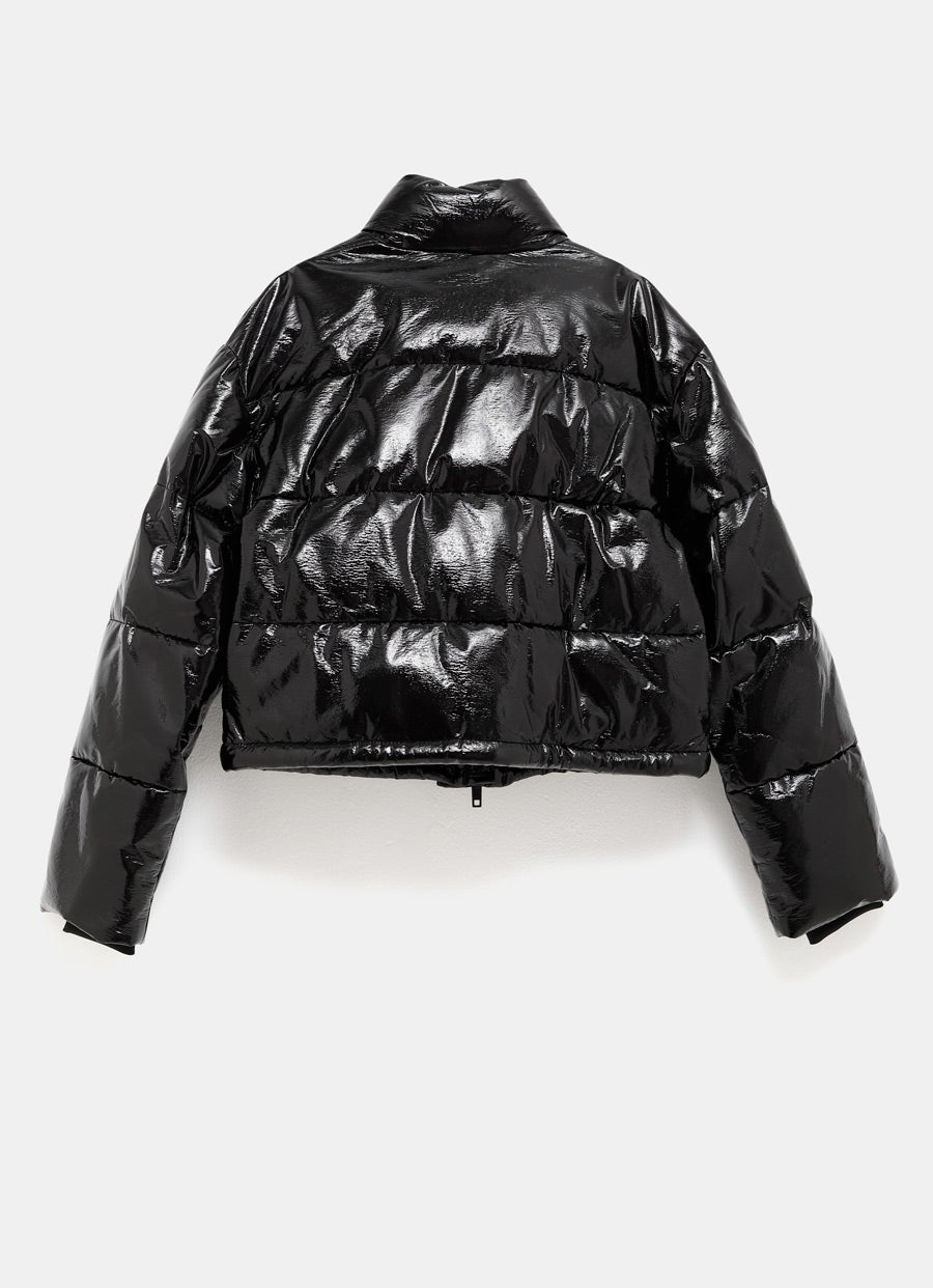 Cropped Vinyl Puffer Jacket
