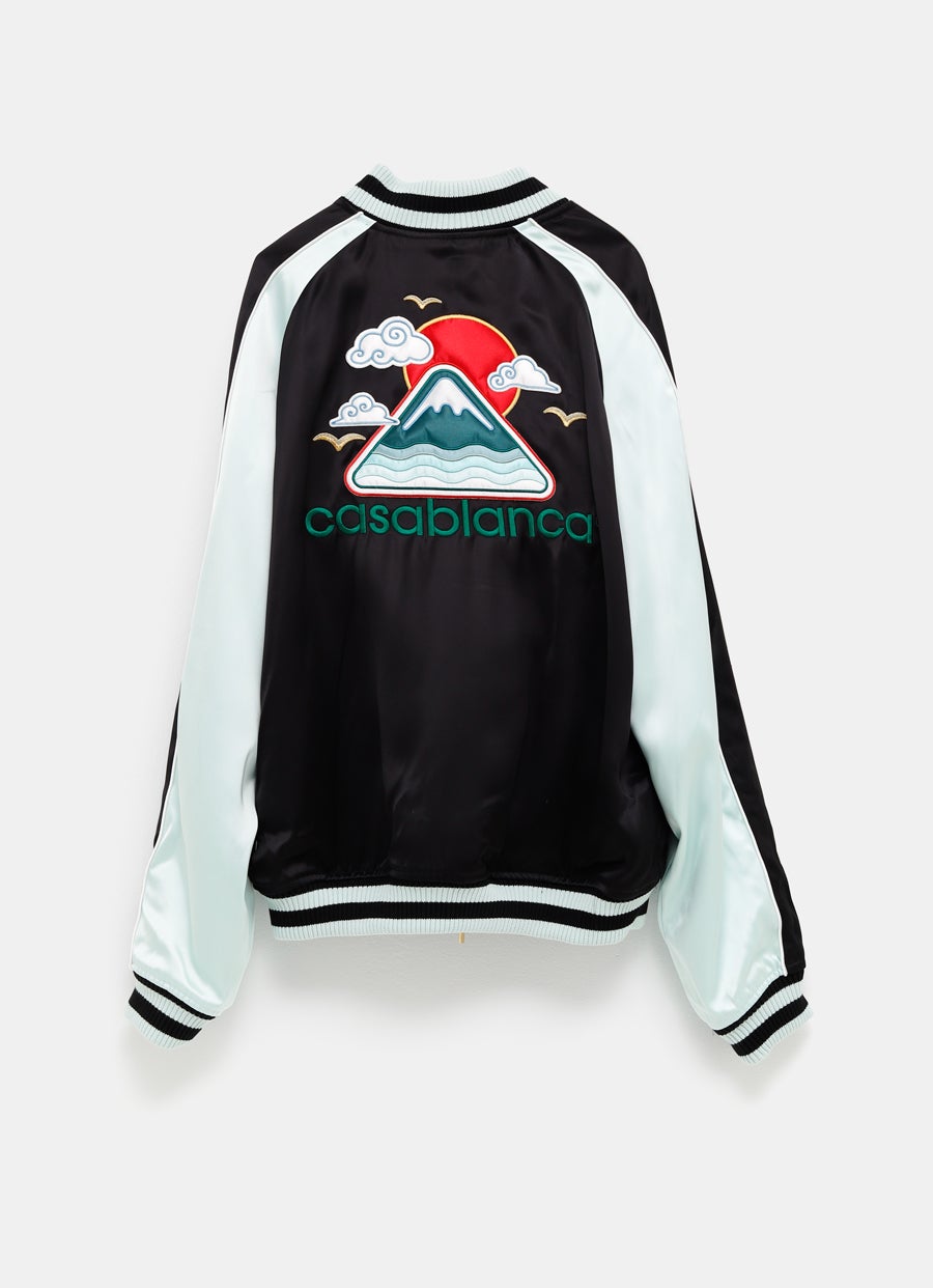 Embroidered Satin Bomber Jacket