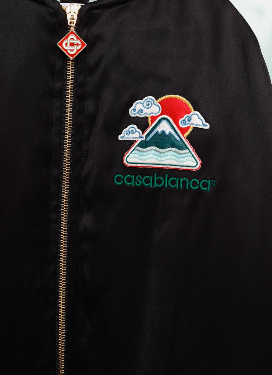 Embroidered Satin Bomber Jacket