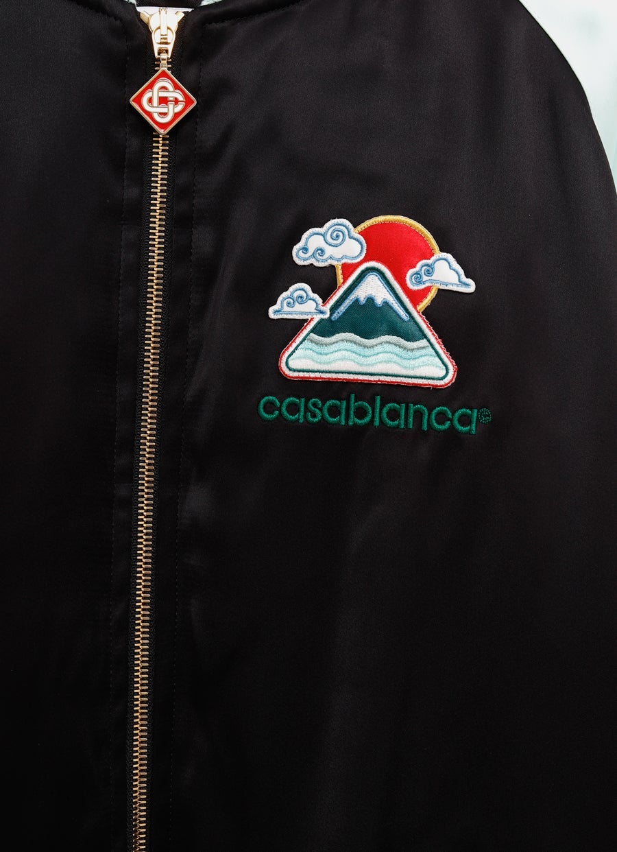 Embroidered Satin Bomber Jacket