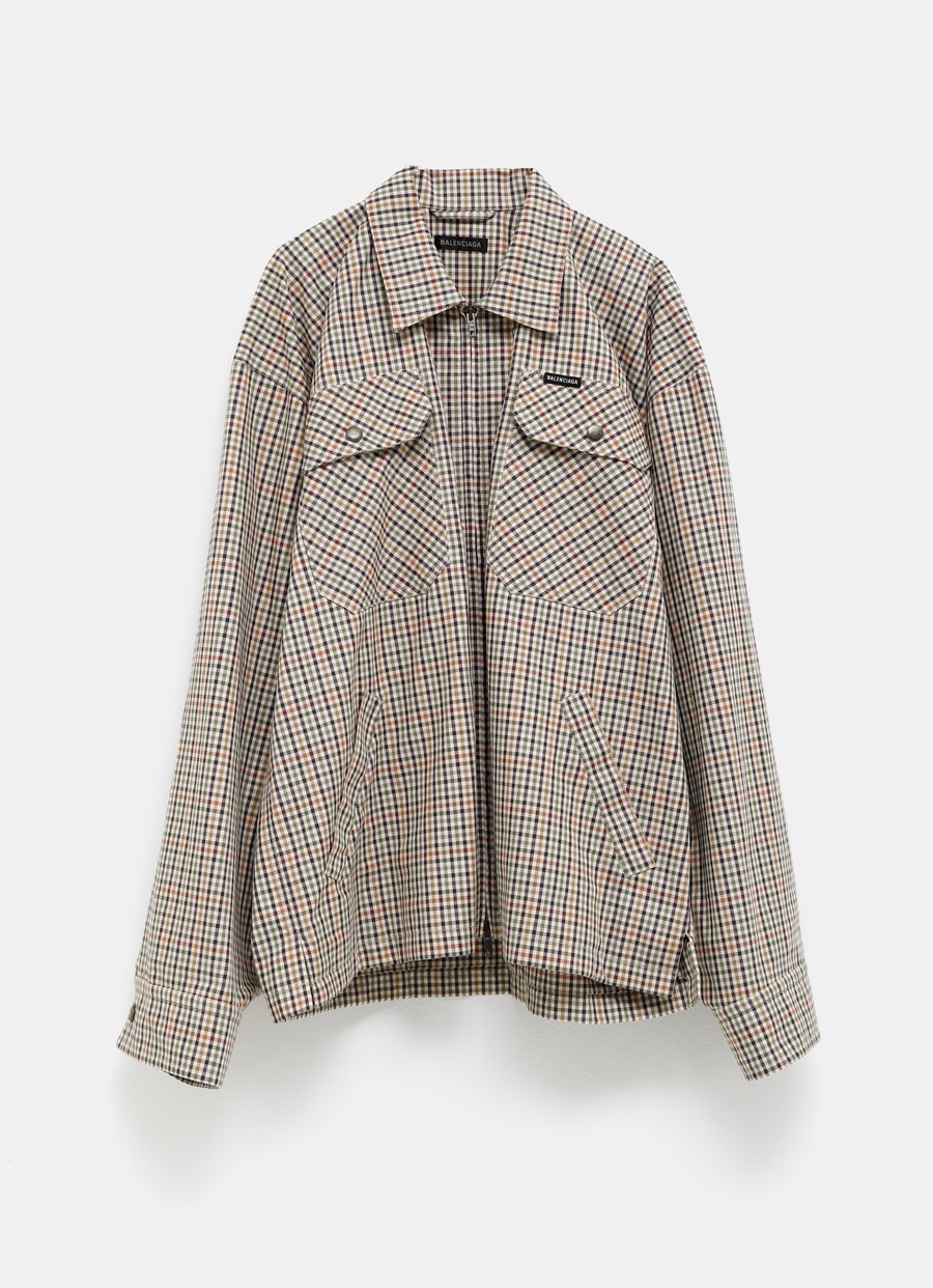 Zip-Up Checked Shirt for Men