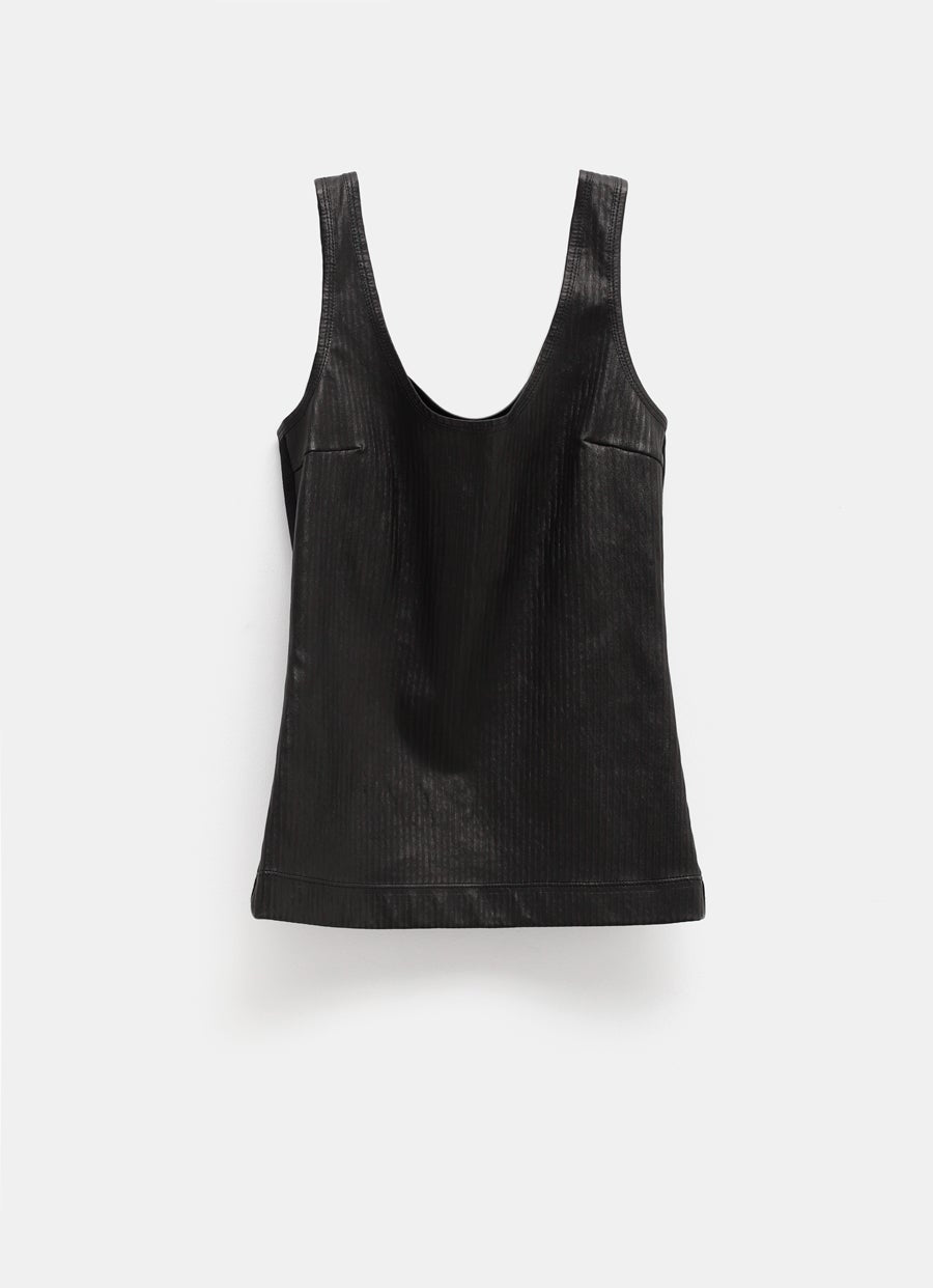 Tank Top in Leather with Graphic Band