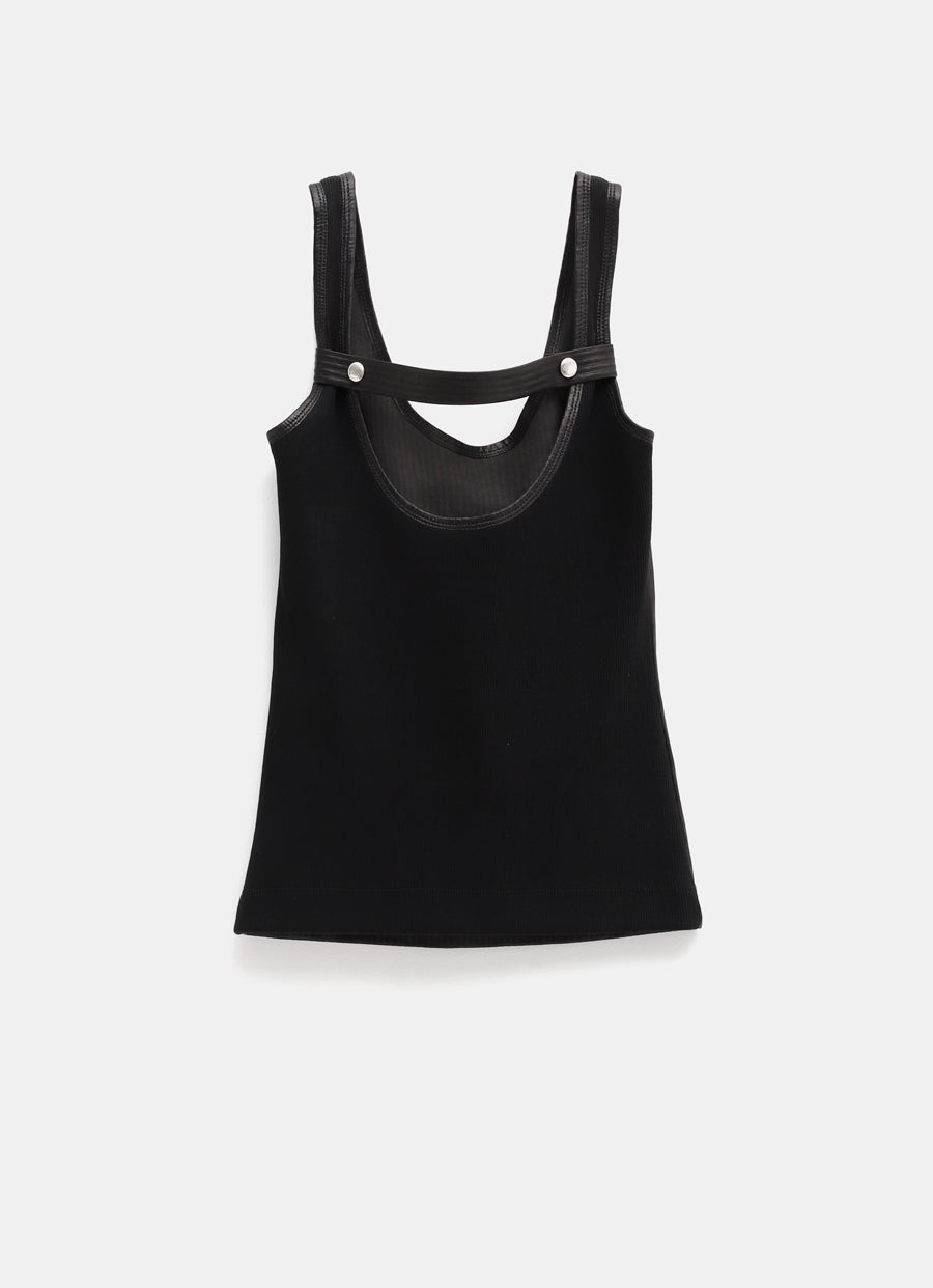 Tank Top in Leather with Graphic Band