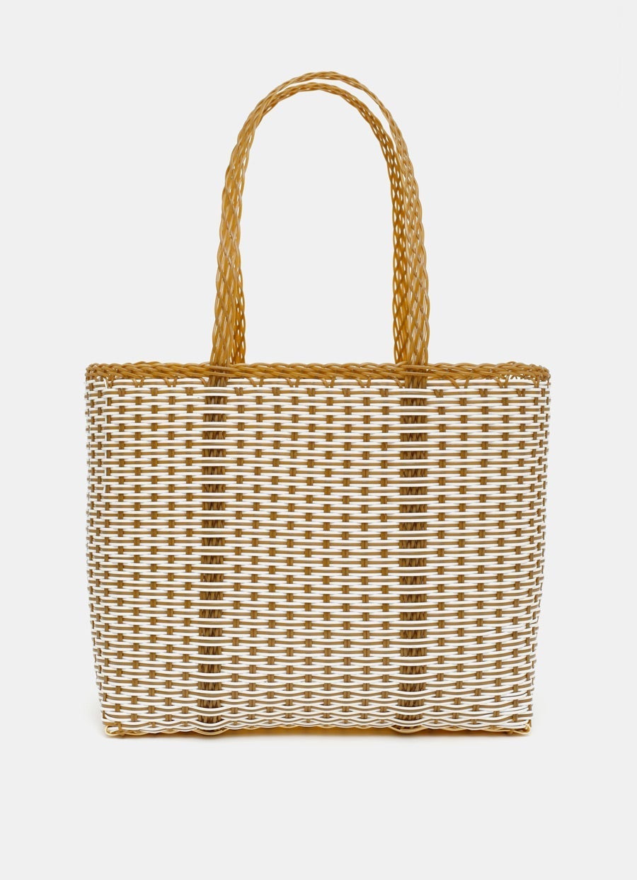 Medium Trama Tote Bag - Tobacco + White