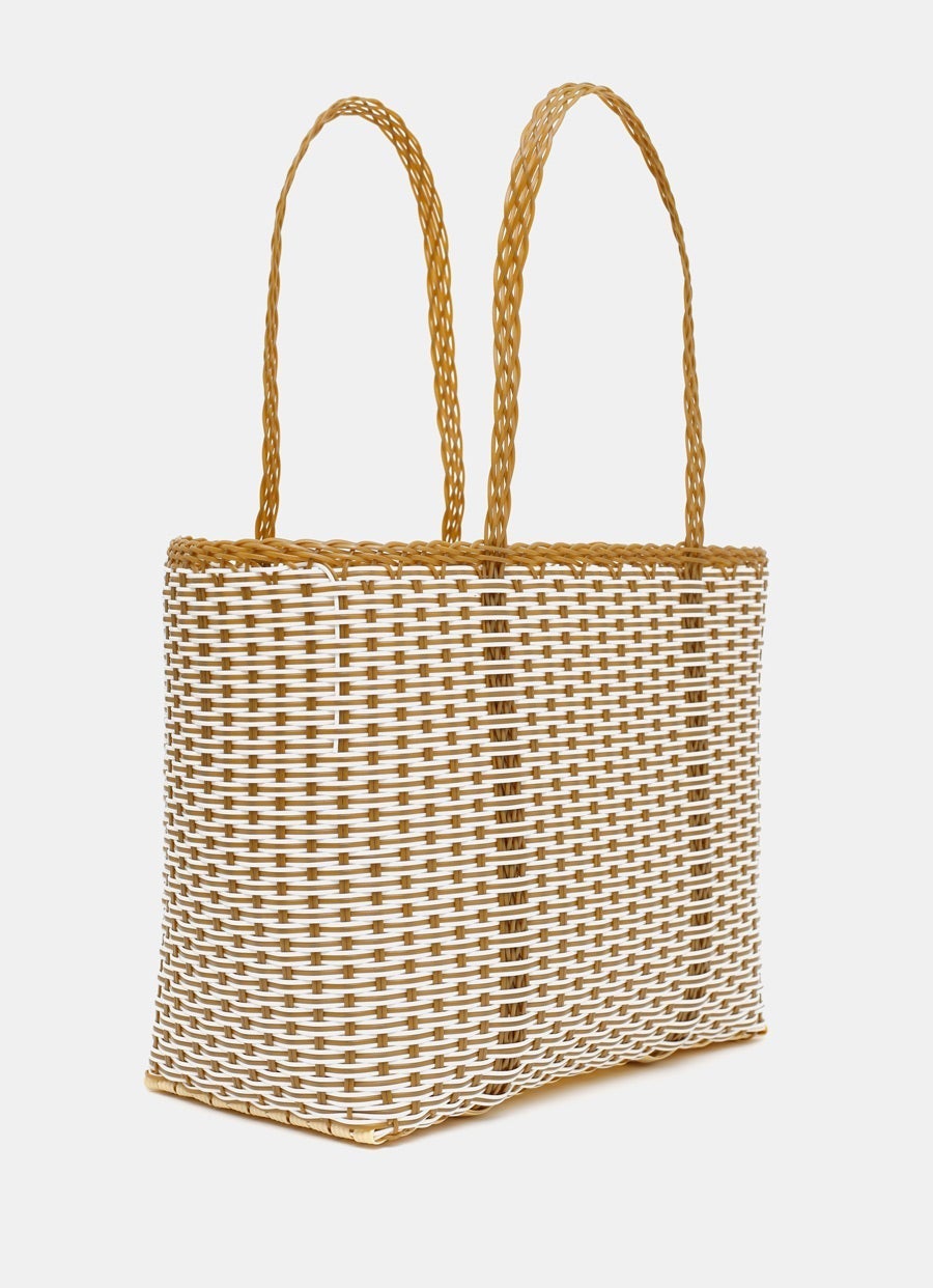 Medium Trama Tote Bag - Tobacco + White