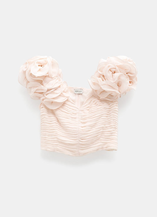 Ruffled Flower Shoulder Top