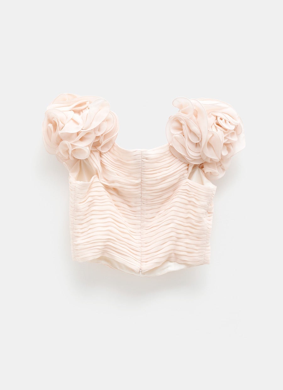 Ruffled Flower Shoulder Top