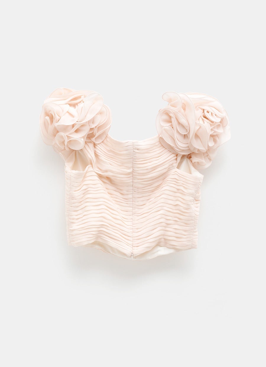 Ruffled Flower Shoulder Top