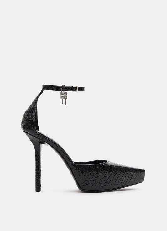 G-Lock platform pumps in croc embossed leather