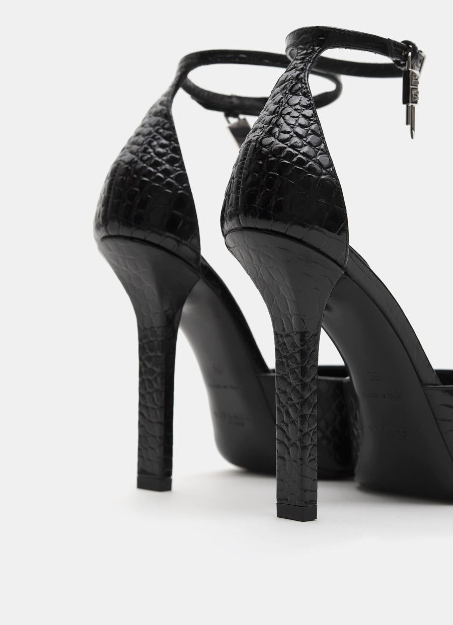 G-Lock platform pumps in croc embossed leather