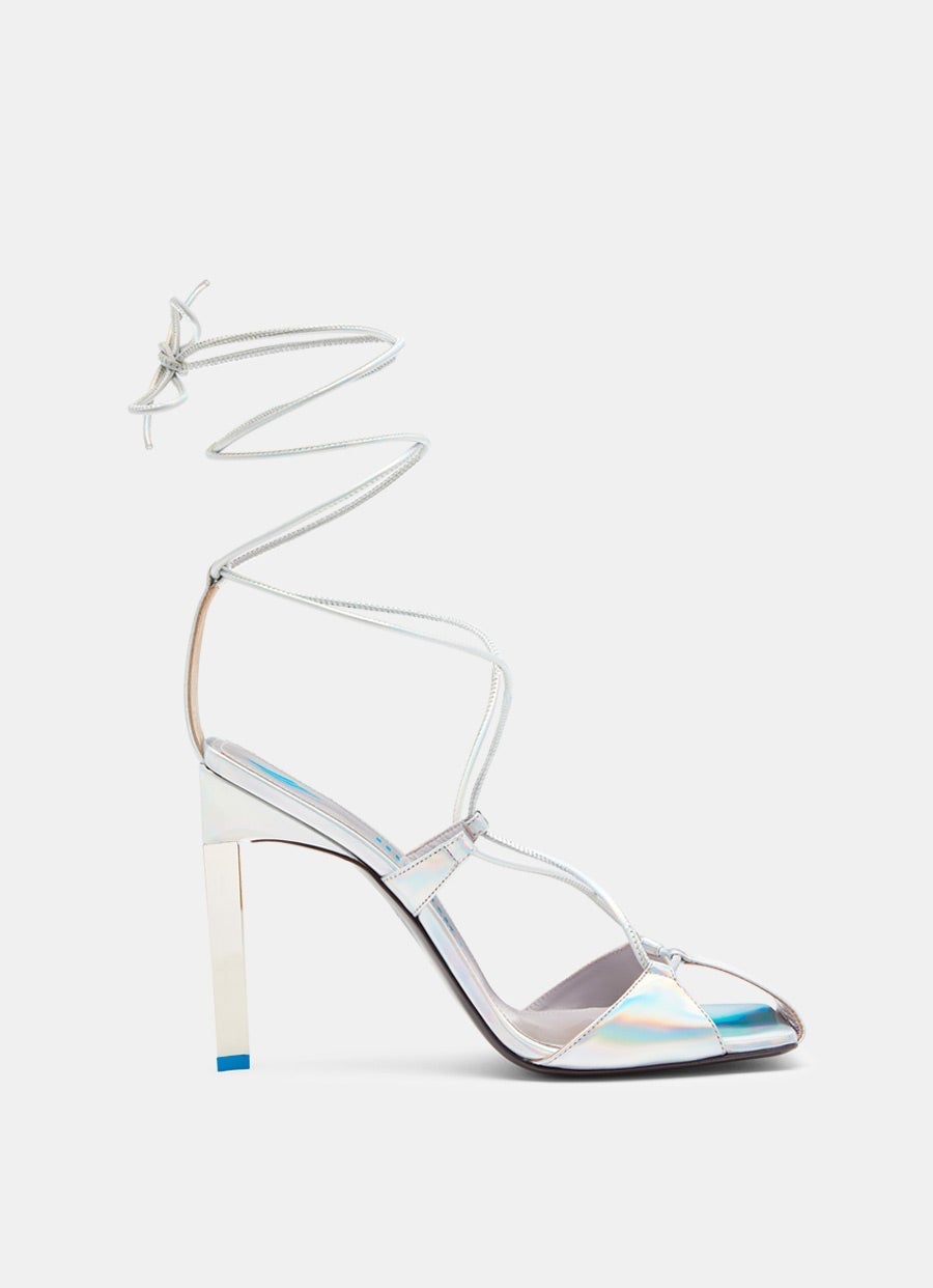 Adele Holographic Silver Lace-Up Sandal