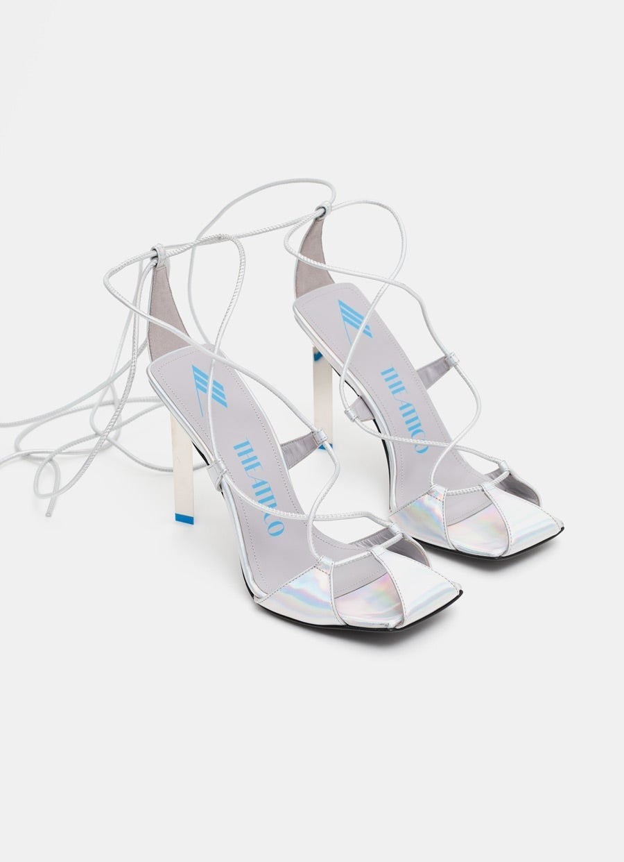 Adele Holographic Silver Lace-Up Sandal