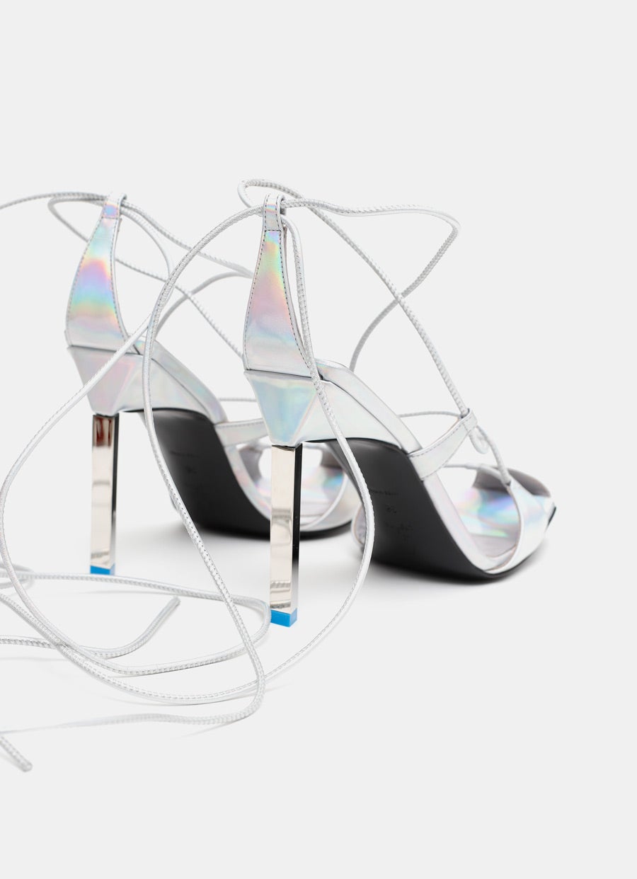 Adele Holographic Silver Lace-Up Sandal