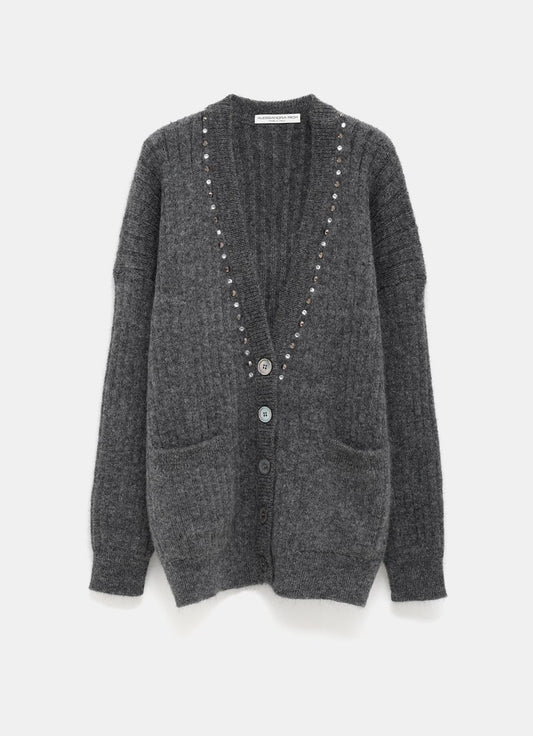 Mohair Knitted Long Cardigan with Hotfix