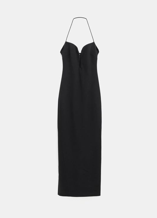 Dress in wool with plunging neckline