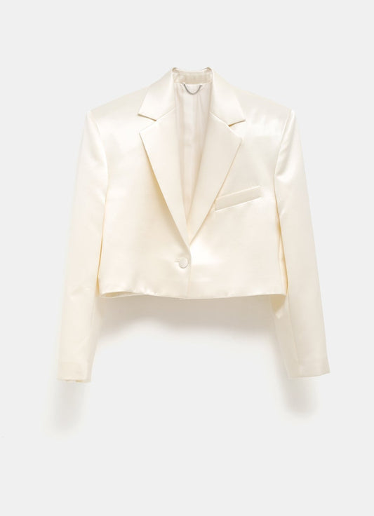 Cropped silk blend blazer