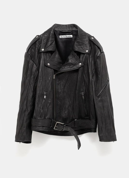 Crinkled Leather Biker Jacket