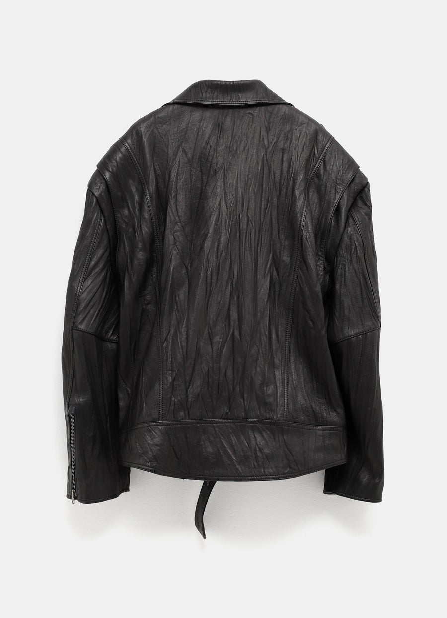 Crinkled Leather Biker Jacket