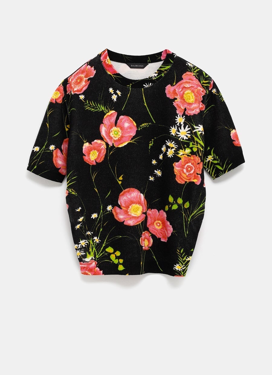 Floral Short Sleeve Crop Sweater