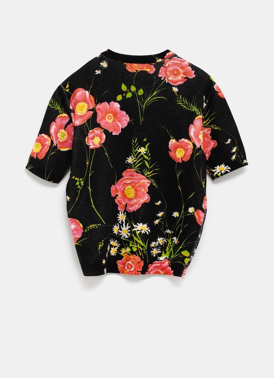 Floral Short Sleeve Crop Sweater