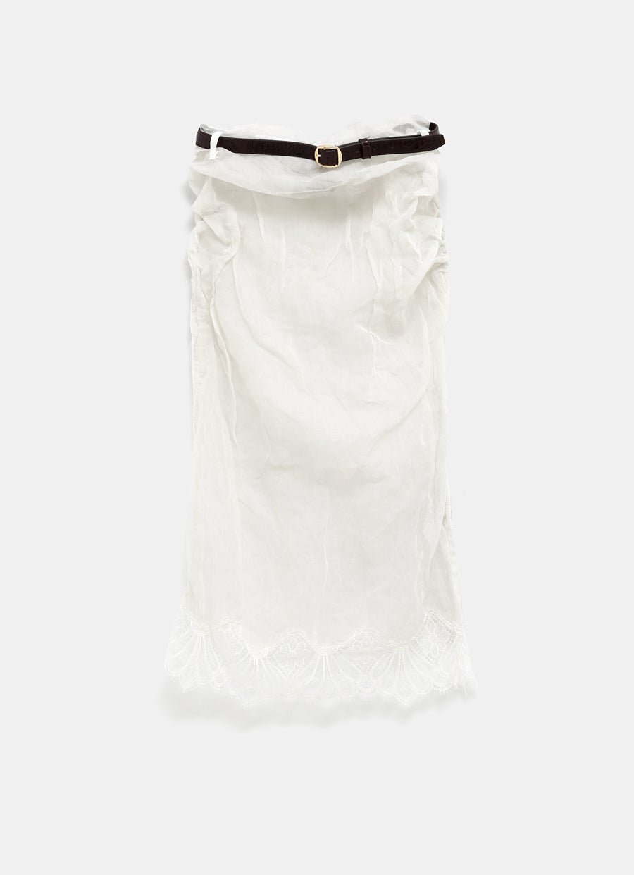 Wrinkled Organza Belt Skirt