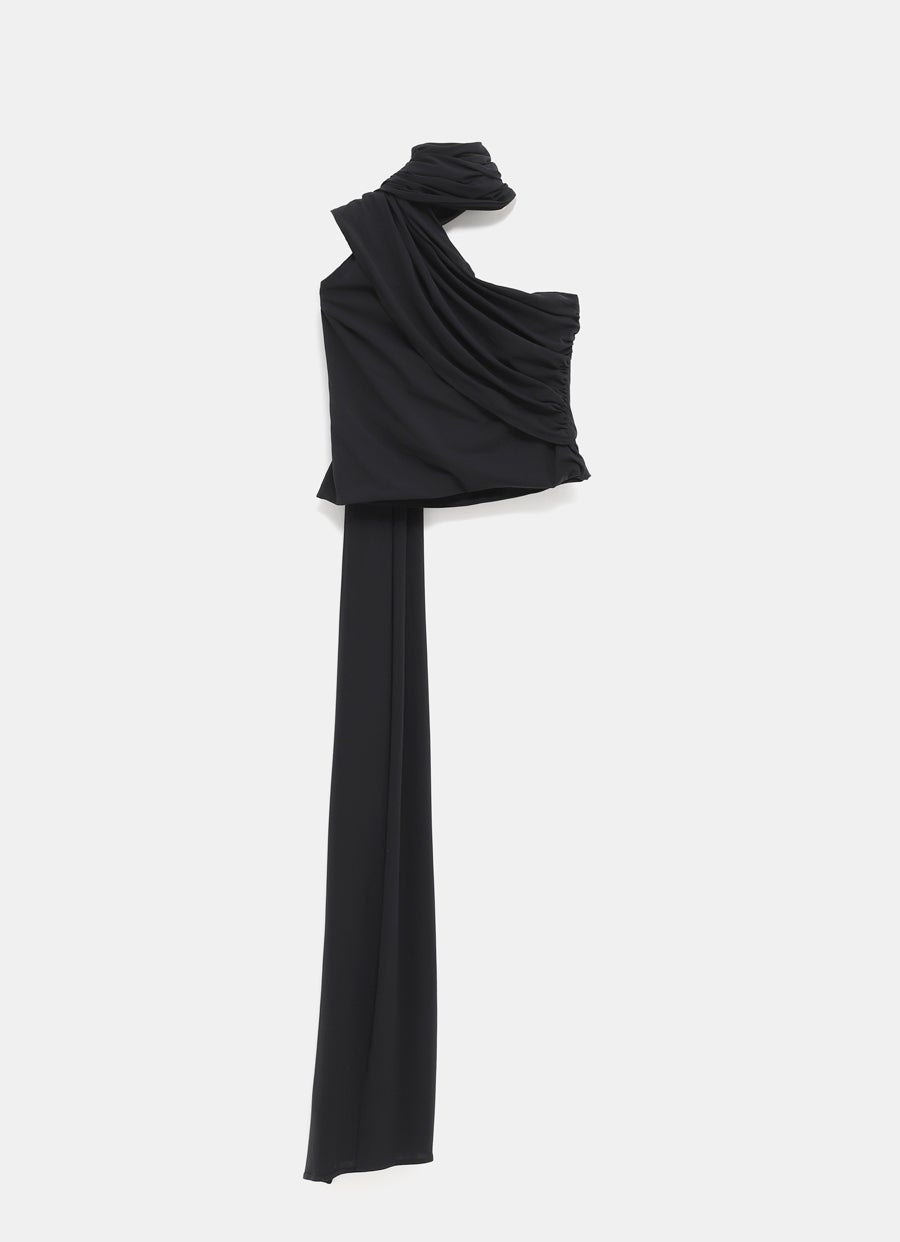 Jersey Wrap Neck Top in Black