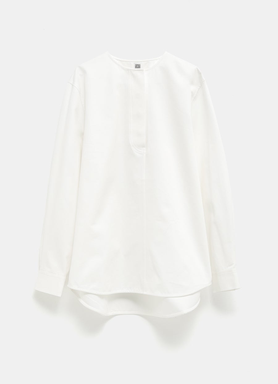 Collarless Cotton-Twill Shirt