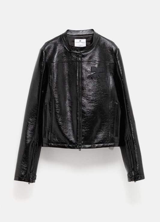 Iconic Vinyl Biker Jacket for Men