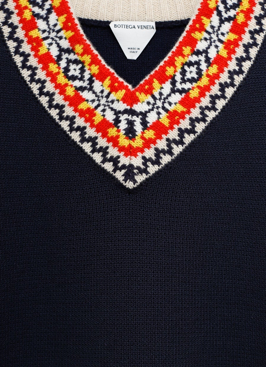 Knit Vest with Jacquard Trim