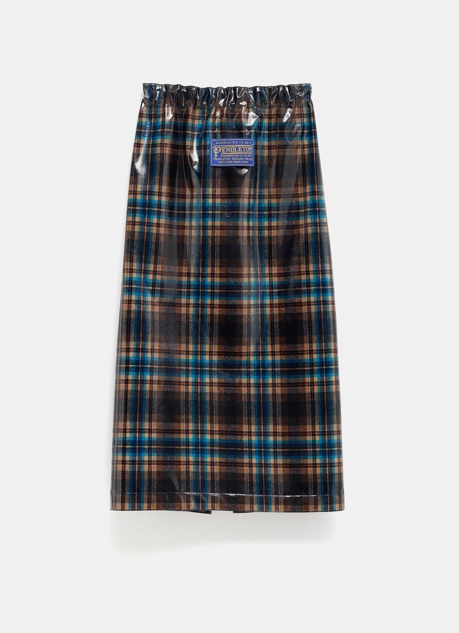 Checked Lacquered Midi Skirt
