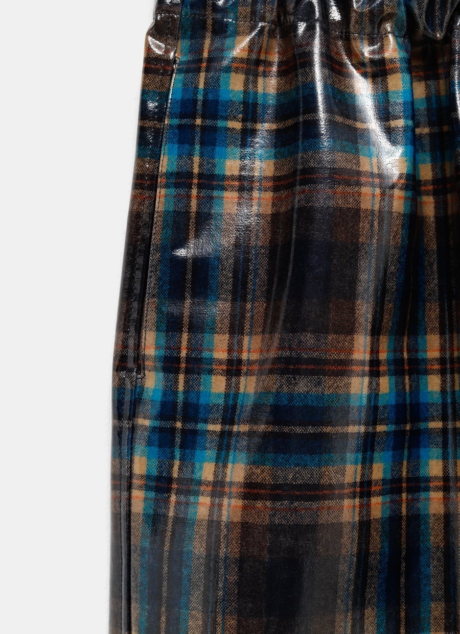 Checked Lacquered Midi Skirt