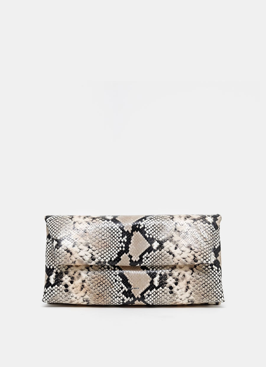 Snake Embossed Leather Clutch