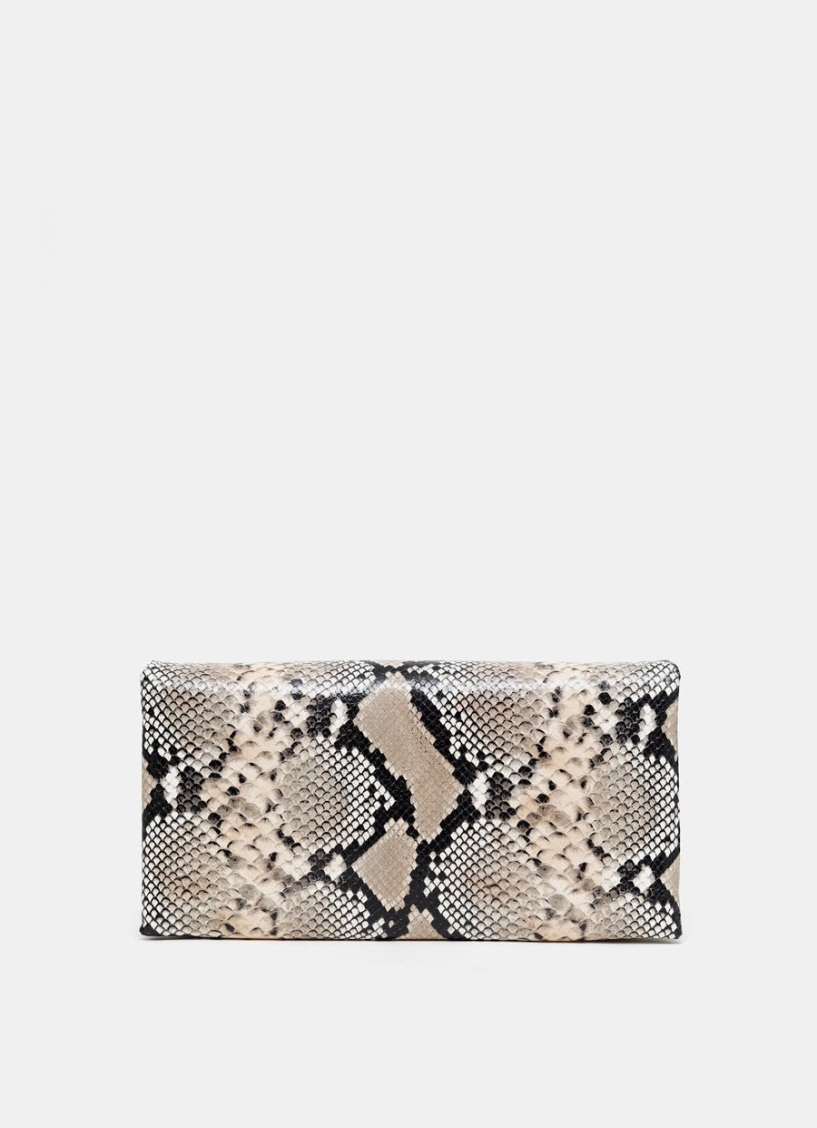 Snake Embossed Leather Clutch