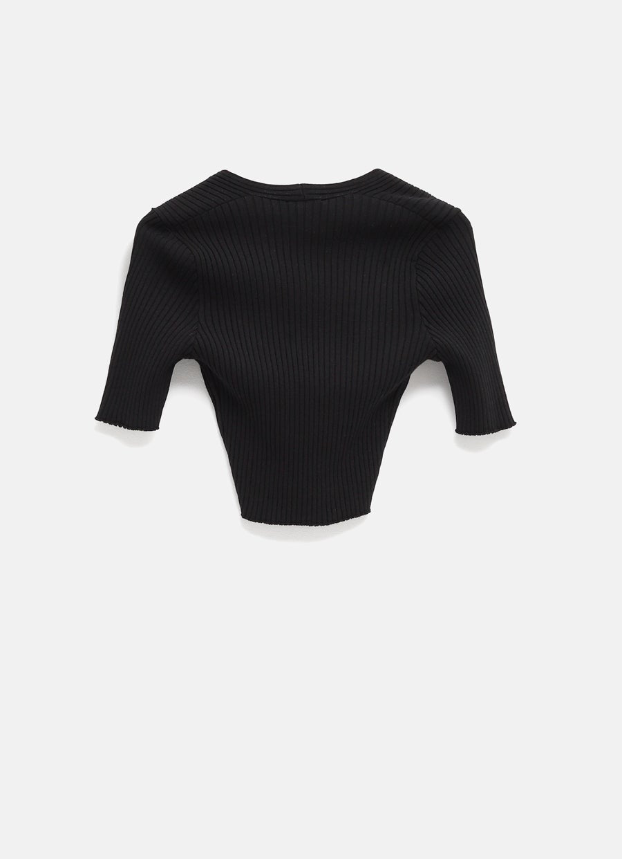 V-Neck Rib Knit Cropped Sweater