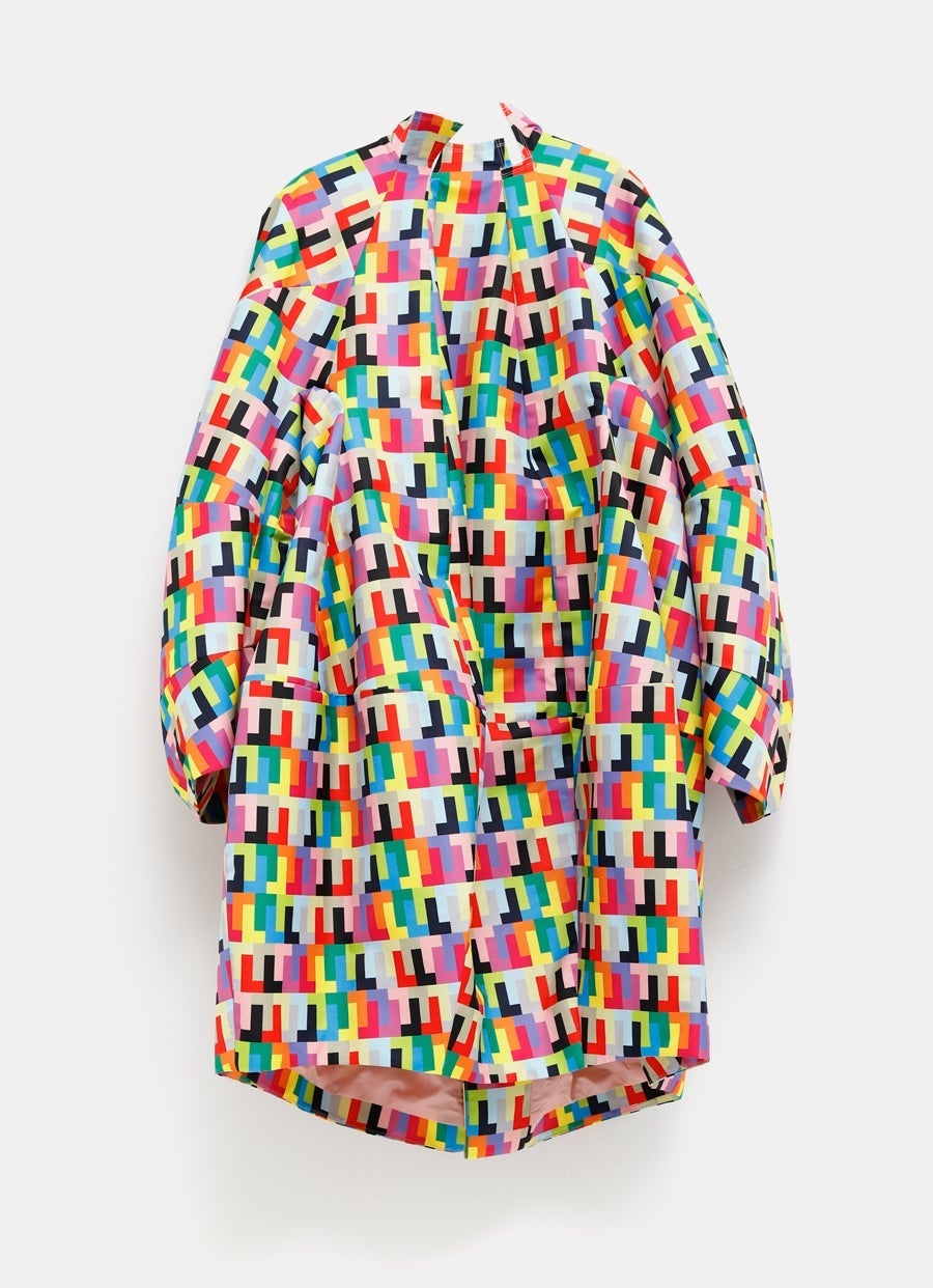 Oversized coat with geometric print