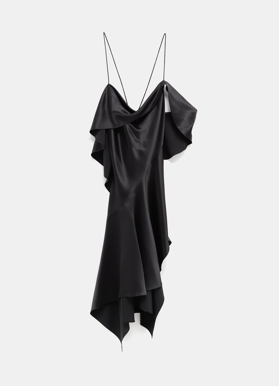 Asymmetric Draped Dress in Satin