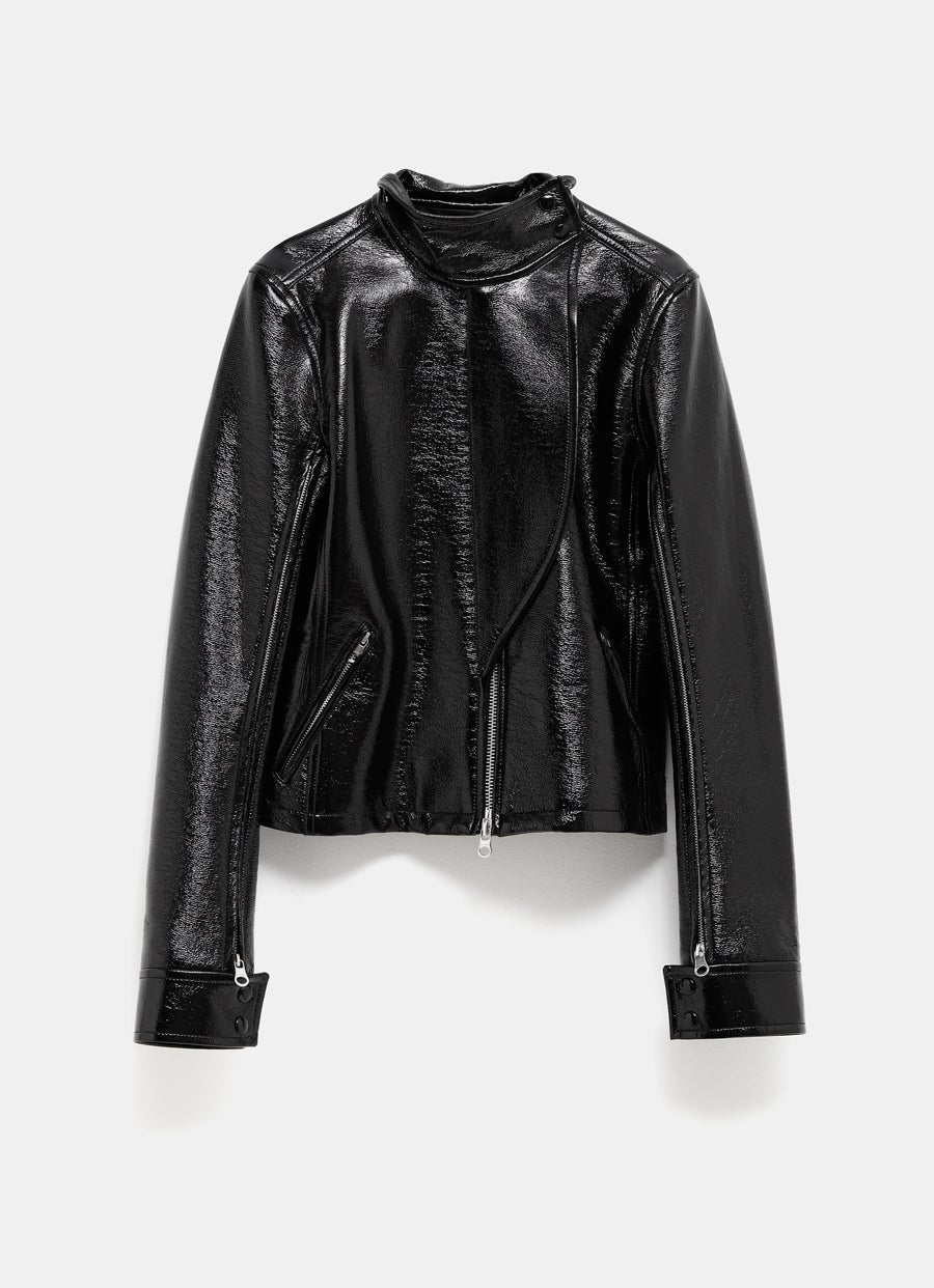 Zipped Vinyl Motorcycle Jacket