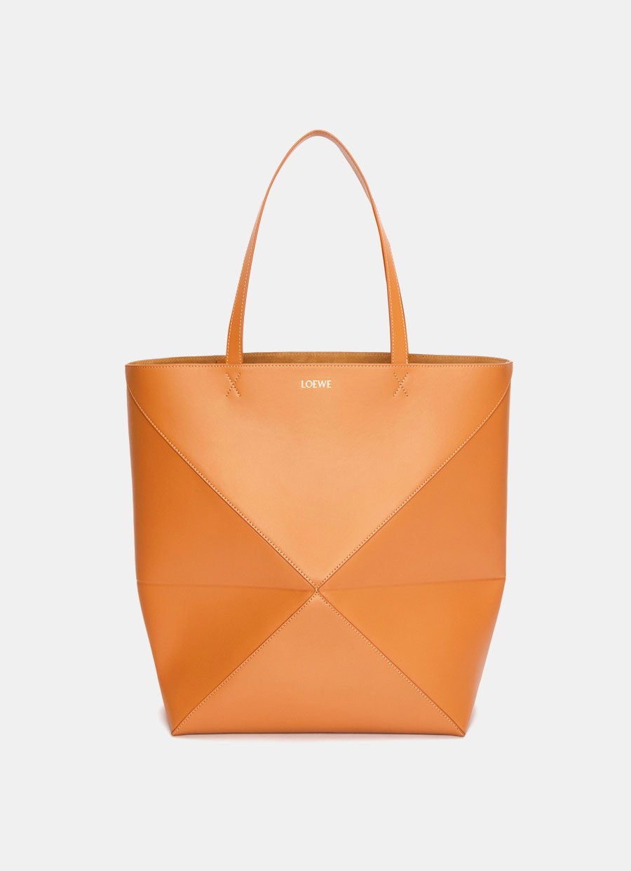 XL Puzzle Fold Tote Bag in shiny calfskin