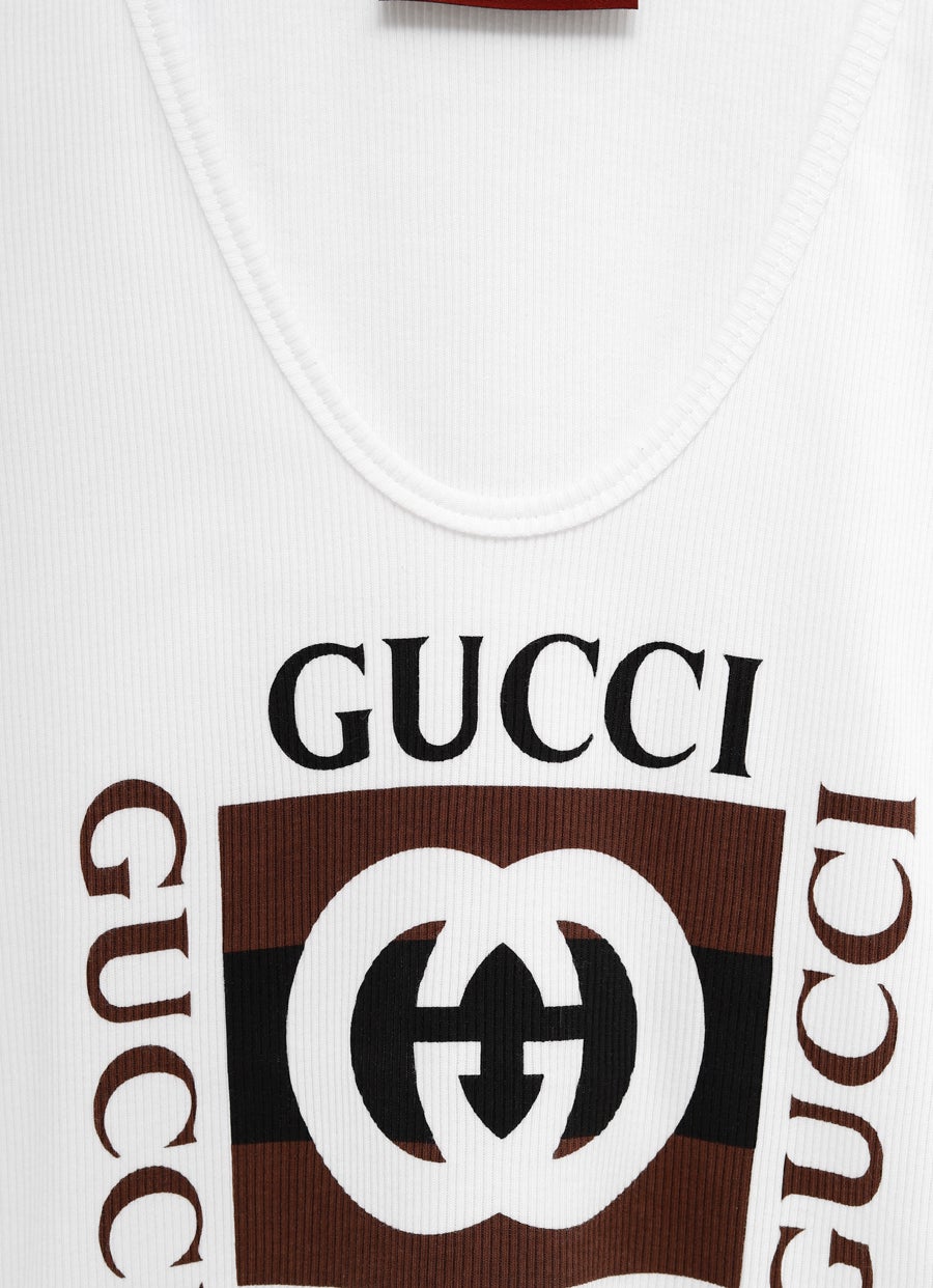 Rib Cotton Tank Top with Gucci Print