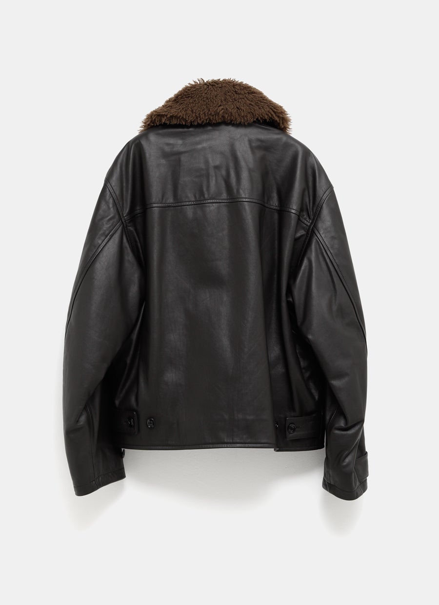 Leather Blouson with Shearling Collar