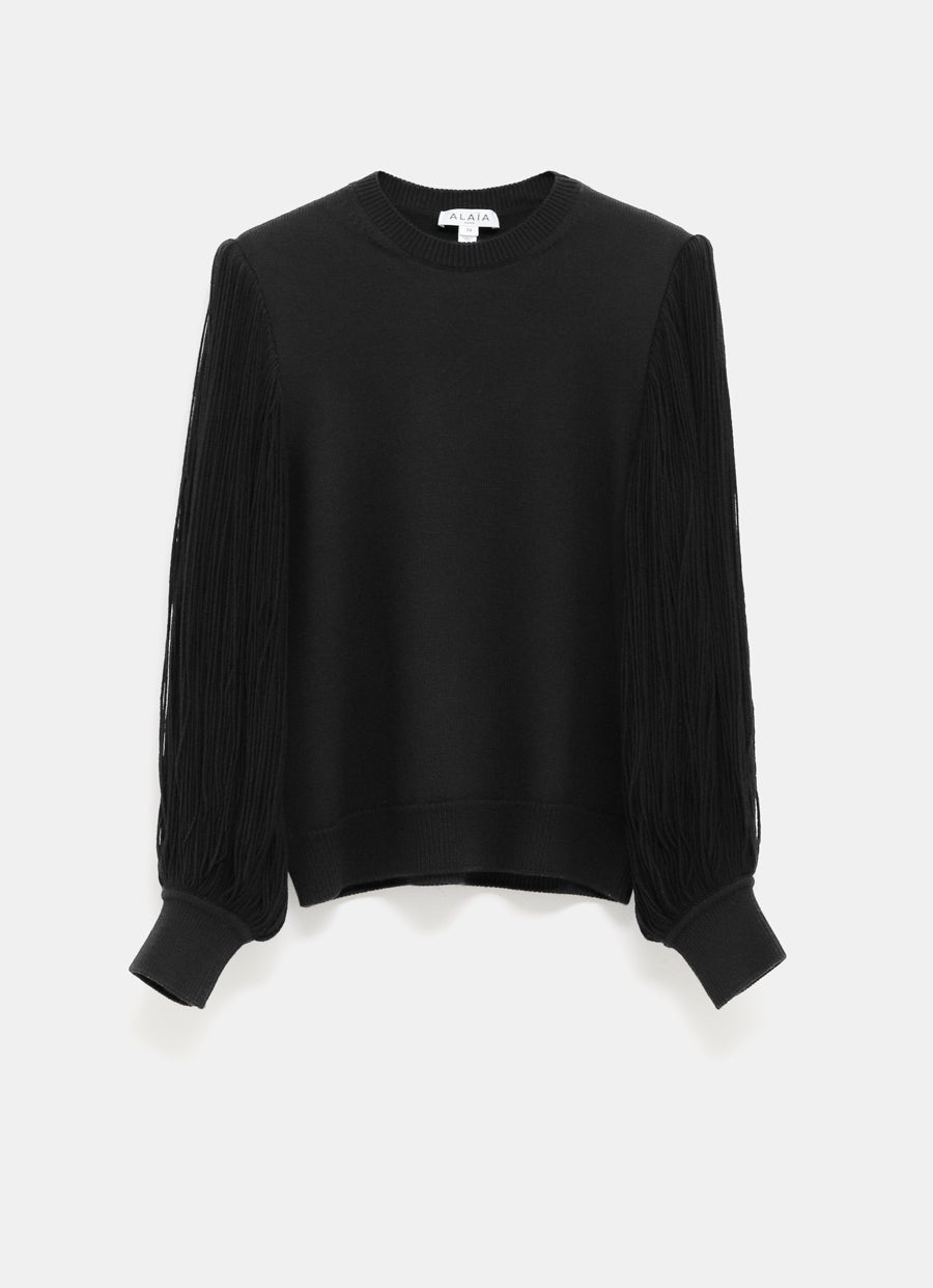 Fringed-Sleeve Knit Jumper