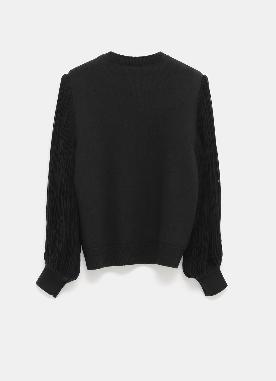 Fringed-Sleeve Knit Jumper