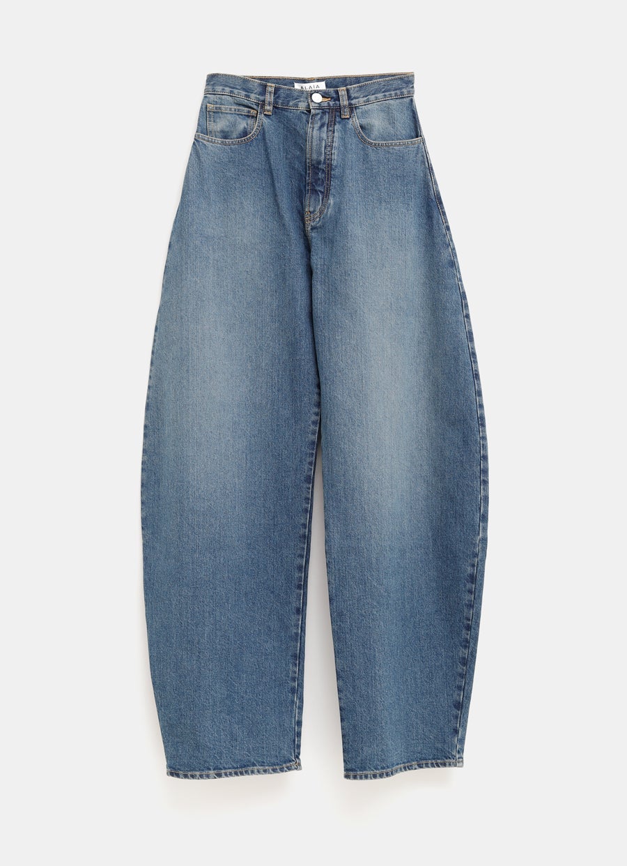 Barrel-Leg Jeans in Faded Denim