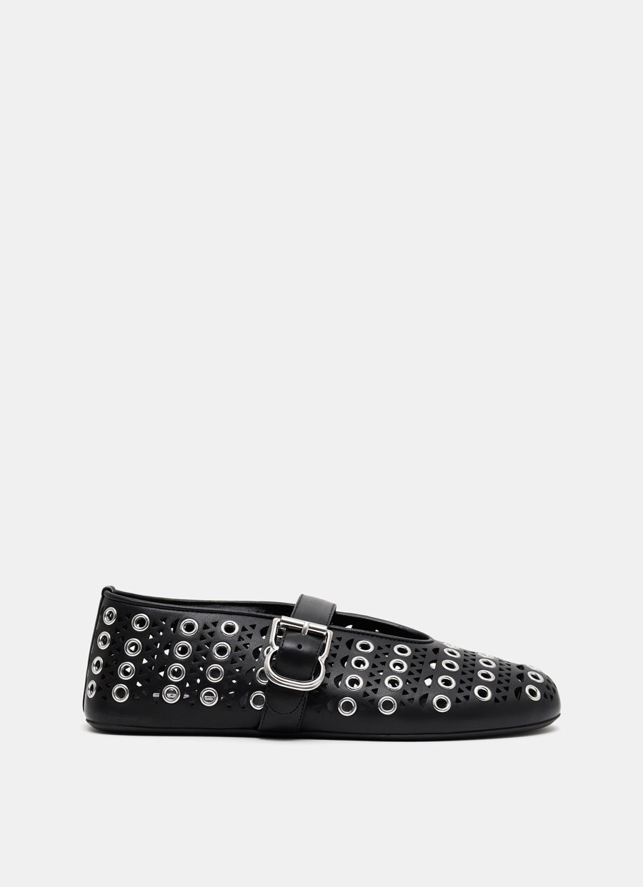 Ballet Flats in Vienne Lambskin with Eyelets