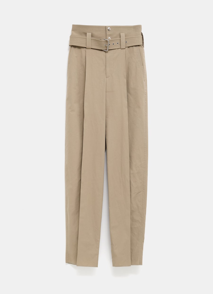 Compact Cotton Belted Trousers