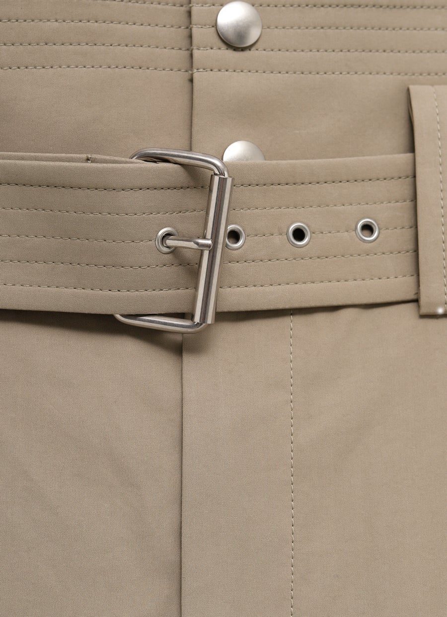 Compact Cotton Belted Trousers