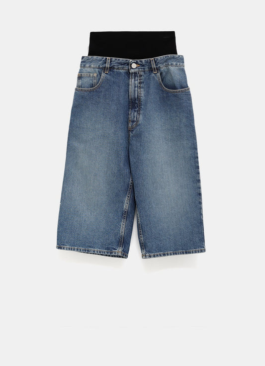 Denim Bermuda Shorts with Knitted Waistband