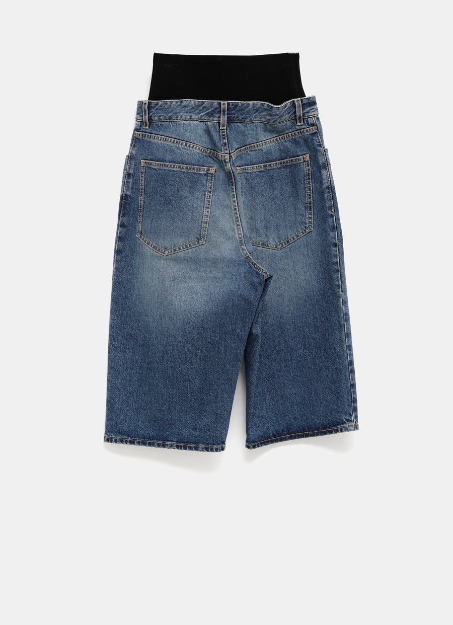 Denim Bermuda Shorts with Knitted Waistband